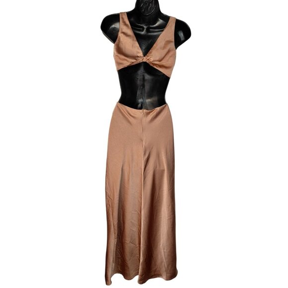 Hello Molly XS Cutout Satin Midi Dress Copper US 2 - Picture 2 of 11